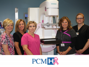group of women next to a mammogram machine